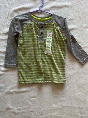 kids. 3T. Striped Shirt - Gray & Lime. New.